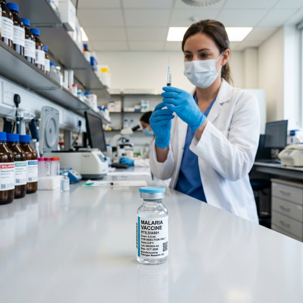 Frasco de vacuna contra la malaria